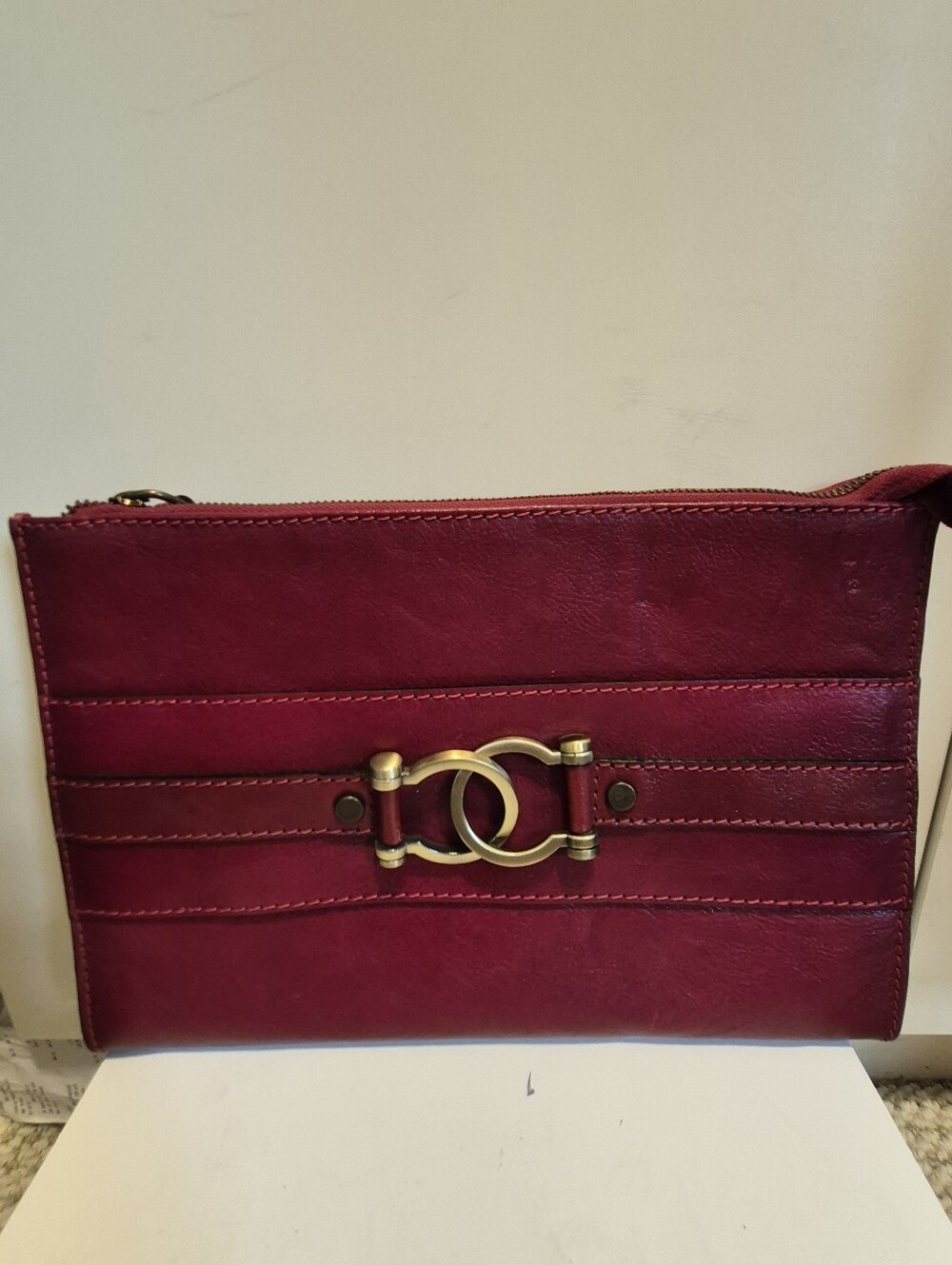 Pratesi Firenze Red Italian Leather Large Wristlet/Clutch Made in Italy Ret$285